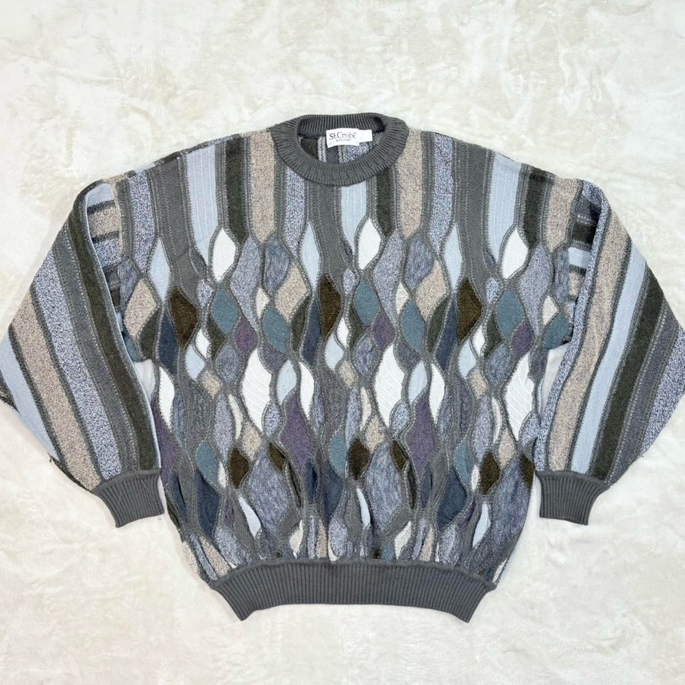 Vintage 90s St. Croix Knits green geo wool sweater